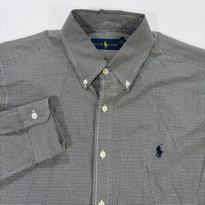 Ralph Lauren Mens Medium Gingham Button Down Shirt Black White LS Cotton